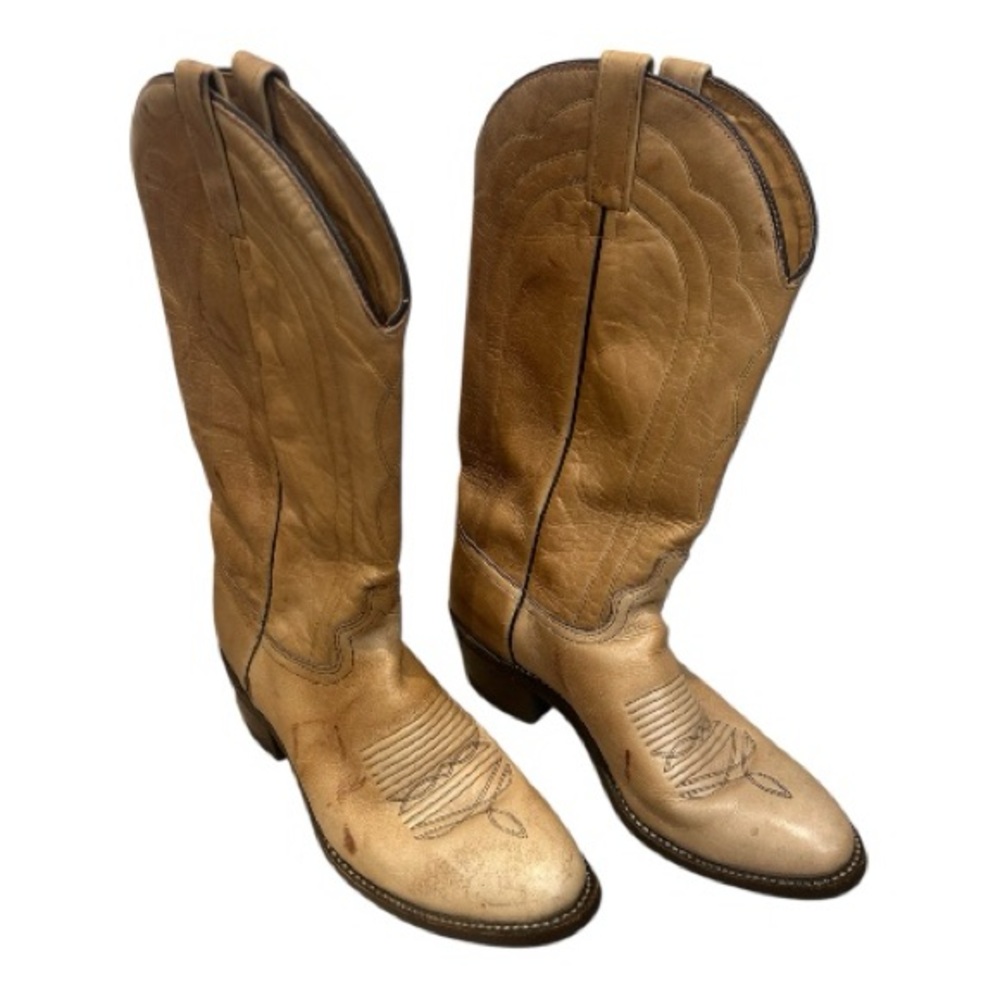 J Chisholm Western Cowboy Boots Tan Marbled USA Made - Size 8.5 D Men’s